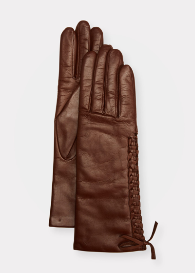 Agnelle Cecilia Leather & Ribbed Cashmere Gloves In Whisky