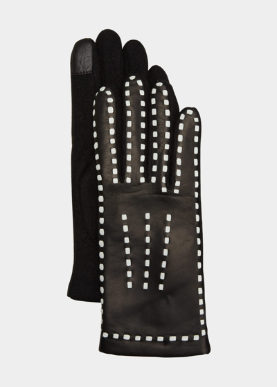 Agnelle Contrast Stitching Leather & Cashmere Gloves In Black/lumier