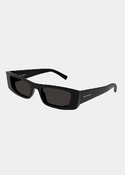 Saint Laurent Logo Rectangle Injection Plastic Sunglasses In Black