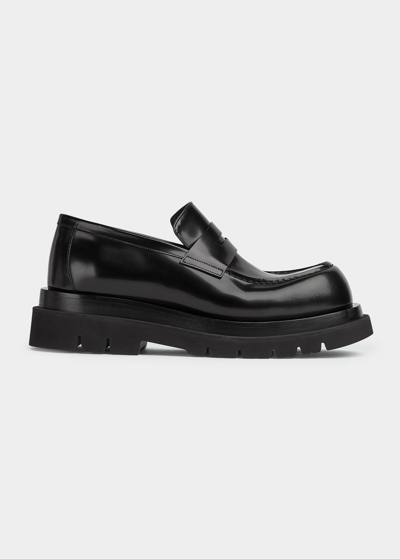 Bottega Veneta Men's Lug-sole Leather Penny Loafers In Black
