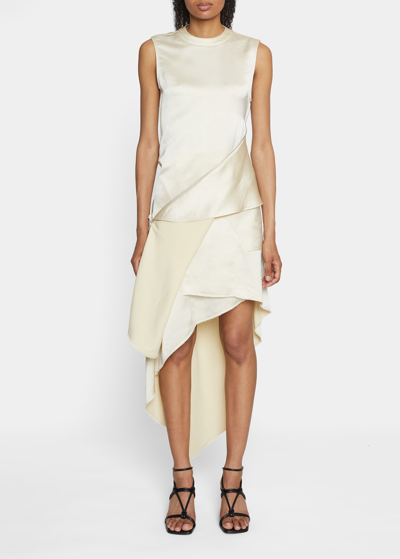 Jw Anderson Zip Draped Sleeveless Satin Top In Off White