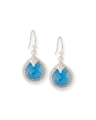 Armenta 12mm New World Milky Blue Quartz Triplet Round Drop Earrings With Diamonds