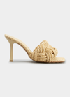 Bottega Veneta Lido 90 Raffia Intrecciato Mule In Maple