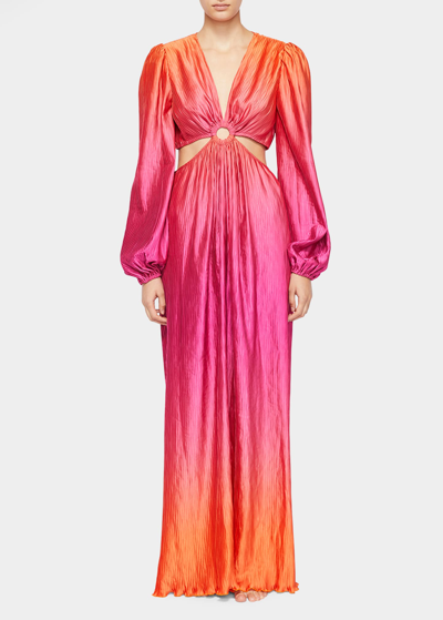 Jonathan Simkhai Jaelyn Ombre Plisse Cutout Maxi Dress In Tangerine Ombre