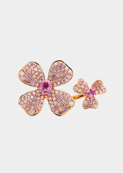 Stéfère 18k Rose Gold Pink Sapphire And White Diamond Flower Ring