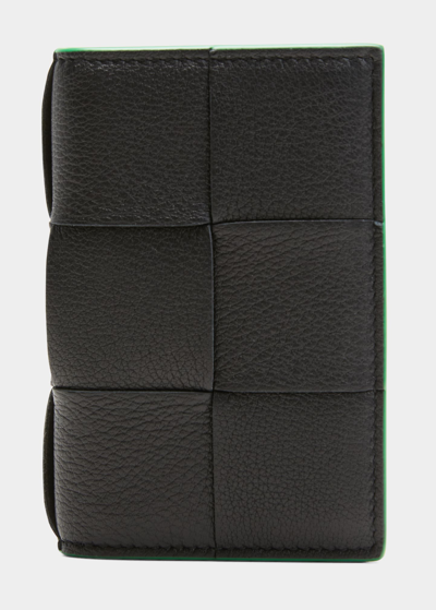 Bottega Veneta Men's Cassette Leather Flap Bifold Card Case In Black-parak