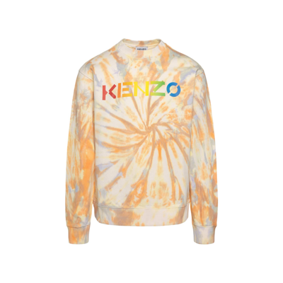 Kenzo Logo扎染棉质平纹针织卫衣 In Orange