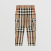 Burberry Mixed Vintage Check Cargo Trousers In Archive Beige