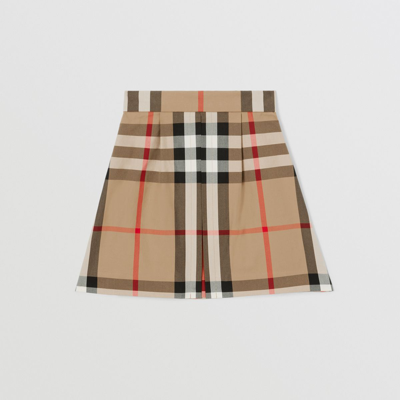 Burberry Kids' Skirt With Elastic Waistband And Central Front Pleat In Classic Check In Archive Beige