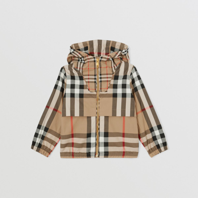 Burberry Kids'  Childrens Contrast Check Cotton Hooded Jacket In Archive Beige