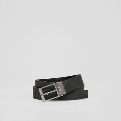 Burberry London Check Canvas Belt In Charcoal/graphite