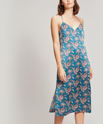 Liberty Leontine Silk Satin Long Chemise In Teal