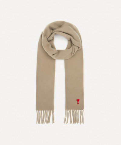 Ami Alexandre Mattiussi Classic De C Ur Wool Scarf In Beige