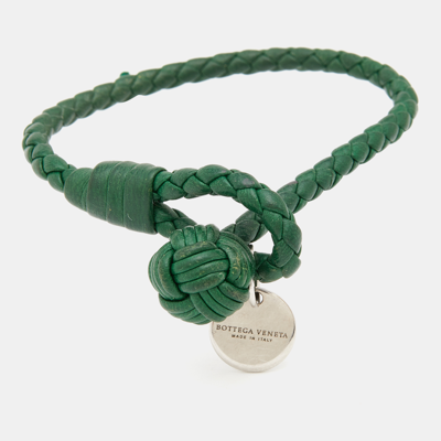 Pre-owned Bottega Veneta Intrecciato Green Leather Single Knot Bracelet S