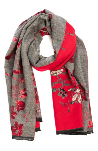Saachi Floral Print Reversible Scarf In Red
