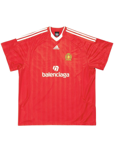 Balenciaga X Adidas Logo印花足球t恤 In Red