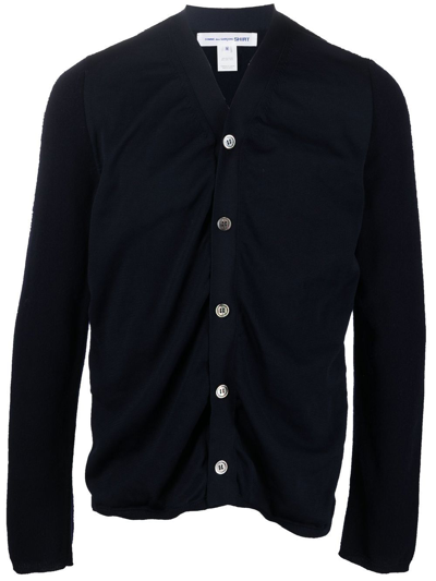 Comme Des Garçons Shirt Navy Wool V-neck Knit Cardigan In Black