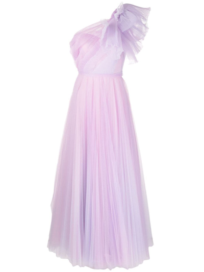 jenny packham one shoulder dress Jenny Packham Sunbeam Ombre Pleated Bow One-Shoulder Gown