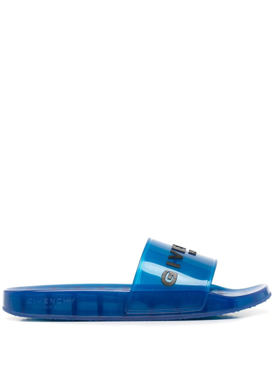 Givenchy Men's Logo Slide Sandals In Ocean Blue