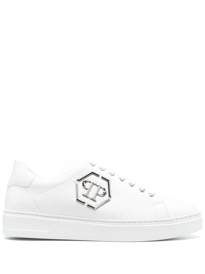 Philipp Plein Logo标牌皮质运动鞋 In White