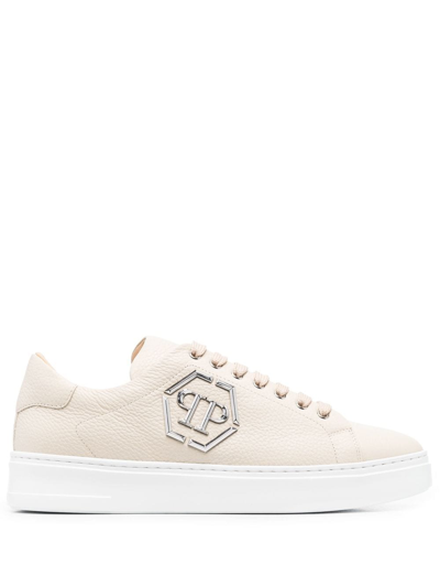 Philipp Plein Low-top Leather Trainers In Neutrals