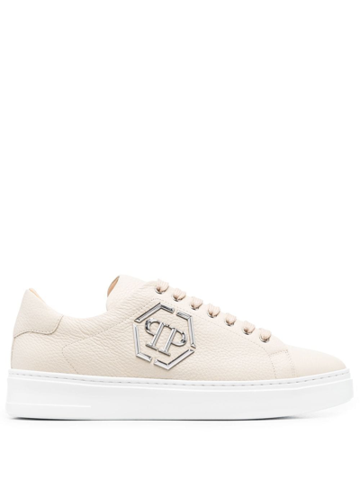 Philipp Plein Low-top Leather Sneakers In Neutrals