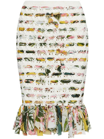 OSCAR DE LA RENTA FLORAL-PRINT CROCHET SKIRT