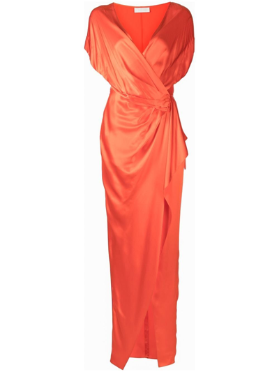 Michelle Mason Wrap Drape-detail Gown In Orange