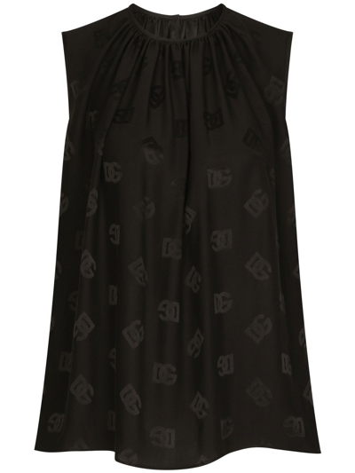 Dolce & Gabbana Dg Jacquard Sleeveless Top In Black