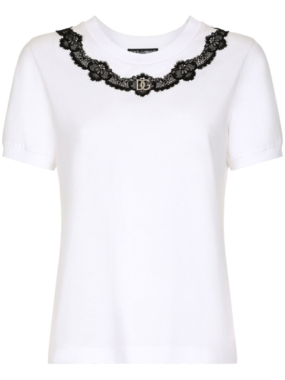 Dolce & Gabbana Lace-detail Short-sleeve T-shirt In White