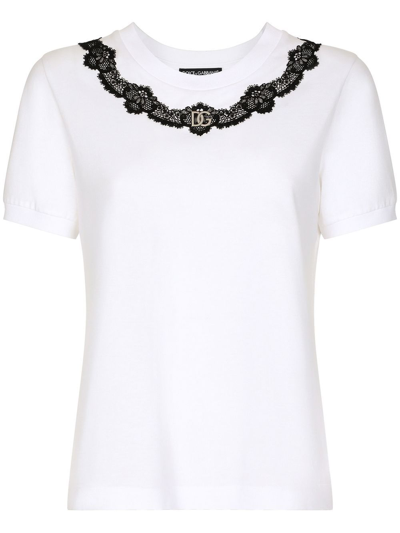 Dolce & Gabbana Lace-detail Short-sleeve T-shirt In Optic White