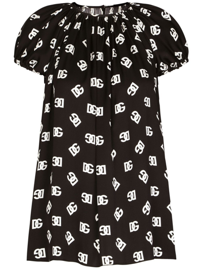 Dolce & Gabbana Dg Logo-print Silk Blouse In Nero