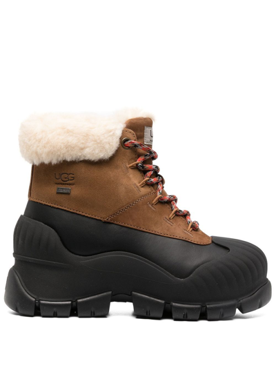 Ugg Lace-up Shearling-trim Ankle Boots In Brown