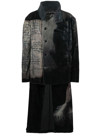 Yohji Yamamoto Graphic-print Double-breasted Coat In Black