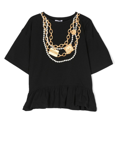 Moschino Kids' Bling-print T-shirt In Black