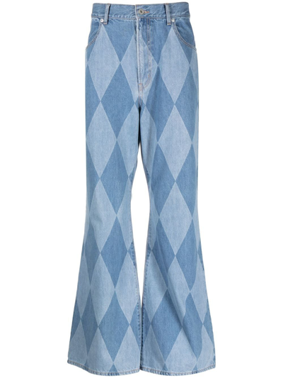Afb Harlequin-print Flared Jeans In Blue