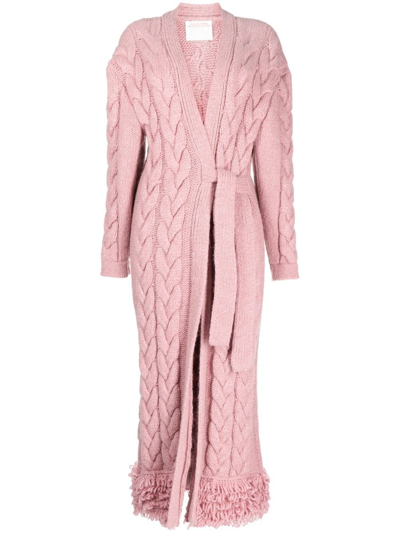 Alejandra Alonso Rojas Cable-knit Belted Cardi-coat In Pink