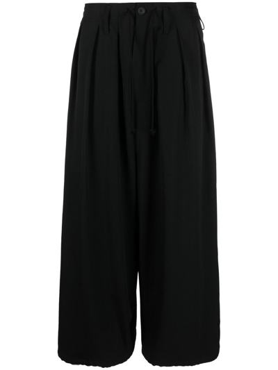 Yohji Yamamoto Cropped-leg Sarrouel Trousers In Black