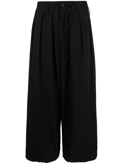 Yohji Yamamoto Tailored Cropped Trousers Elastic Waistband In Black