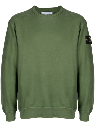 Stone Island Logo-patch Cotton-jersey Sweatshirt In Green