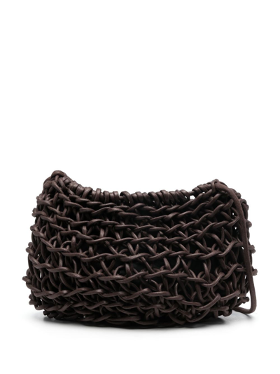 Alienina Cecilia Waxed Cotton Shoulder Bag In Brown