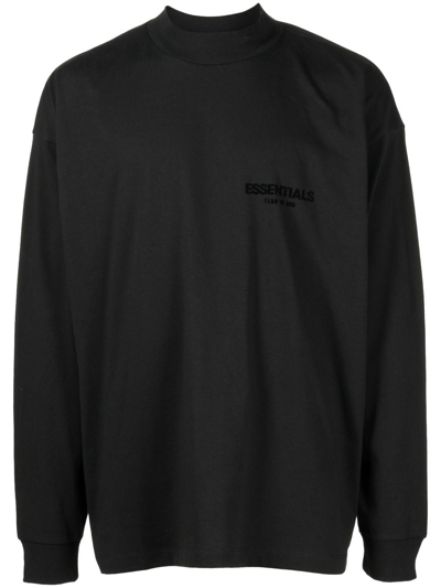 Essentials Black Cotton Long Sleeve T-shirt In Stretch Limo