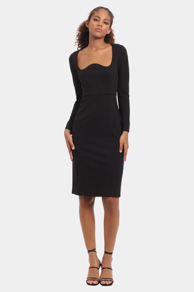 Donna Morgan Long Sleeve Midi Dress With Sweetheart Neck Line In Black