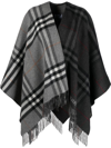 BURBERRY GREY FRINGED CHECKED CAPE,805940718786496
