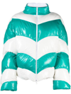 POSTER GIRL GREEN AND WHITE CHEVRON PUFFER JACKET,AW22SSO00118715522