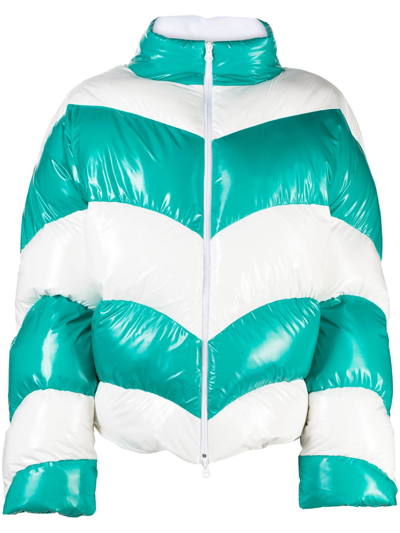 Poster Girl Green And White Chevron Puffer Jacket