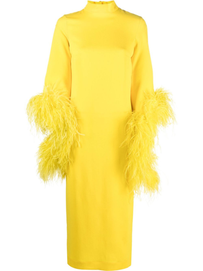 Taller Marmo Del Rio Ostrich-feather Trimmed Crepe Dress In Yellow