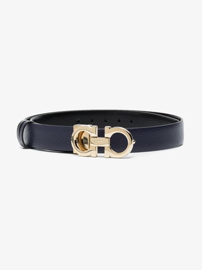 Ferragamo Double Gancio Reversible Belt In Blue