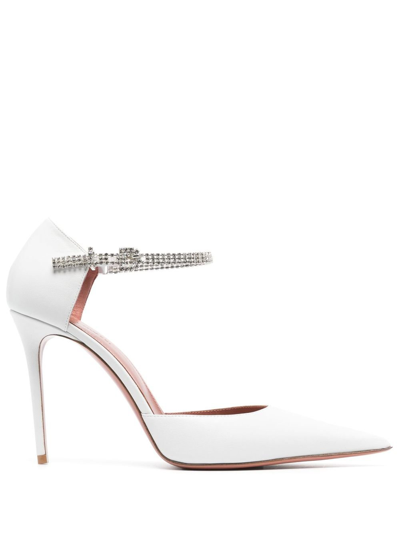 Amina Muaddi 105mm Ursina Patent Leather Pumps In White