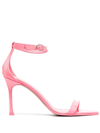 Amina Muaddi Pink Kim 90 Patent Leather Sandals In Pink